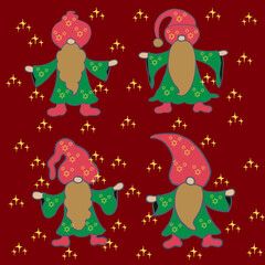 christmas cookies little gnome, gnome,wizard,leprechaun christmas pattern set of christmas elements pattern with stars