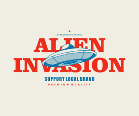 Vintage illustration of ufo t shirt design, vector graphic, typographic poster or tshirts street wear and Urban style © Therintproject