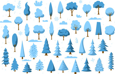 set of cartoon park and forest winter trees