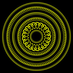 Set of Gold Yellow Chain Circles Isolated on Black Background.