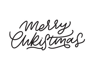 Naklejka na ściany i meble Merry christmas hand lettering calligraphy isolated on white background. Vector holiday illustration element. Merry Christmas script calligraphy
