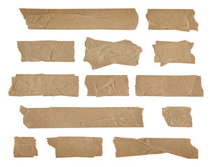 Collection of adhesive tape pieces on transparent background