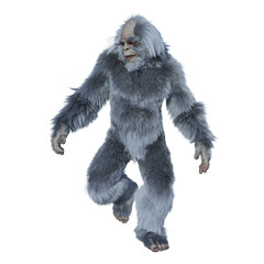 Yeti walking and smiling looking to the side. - obrazy, fototapety, plakaty