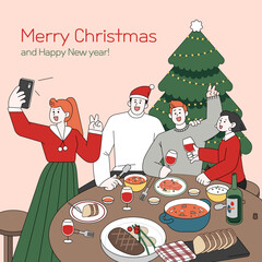 크리스마스,연말,새해 파티 캐릭터 일러스트