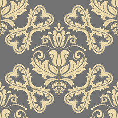 Classic seamless pattern. Damask orient gray and golden ornament. Classic vintage background. Orient ornament for fabric, wallpaper and packaging