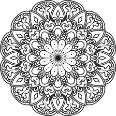 Anti-stress coloring book page for adults.Doodle pattern with ethnic mandala ornament.