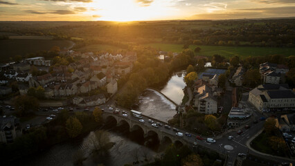 Aerial view of Wetherby weir and bridge area in Yorkshire UK
