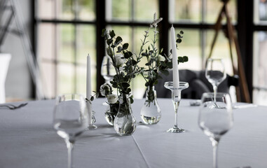 candles, flowers and cutlery