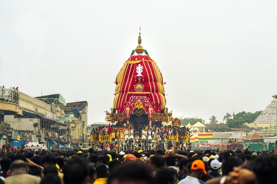 Crowd of devotees gathered on the streets of Puri to celebrate the great Jagannath Rath Yatra day