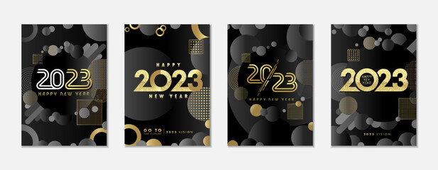 2023 New Year luxury creative posters set. 20 23 golden Christmas background design for discount poster or sale banner. Vector illustration