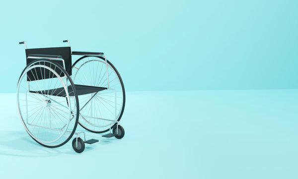 Wheelchair isolated on white and yellow background. 3D Rendering