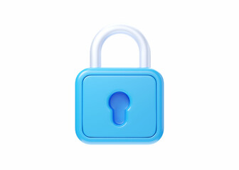 Padlock 3d icon - secure symbol, blue lock sign for app. Data security label concept, defense pictogram
