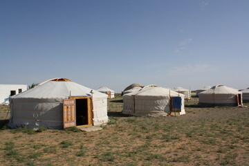 Ger (tent) camp in Bayanzag, Umnugovi, Gobid Desert, Mongolia. The visitors might have the opportunity to charge their cell phone, which the main power is generated from  solar panel.