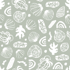 Seamless pattern with seashells. Vector background. - 542395279