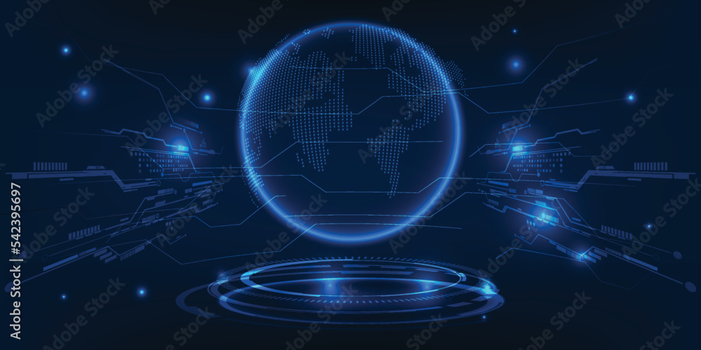 Poster vector illustrations of digital communication system wire connecting network around the world.dark b