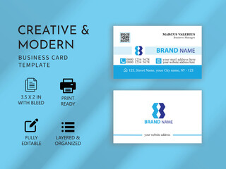 clean blue business card design. flat and modern style business card template. double sided minimalist business card
