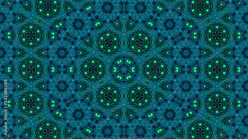 Poster dark greenish backdrop with an abstract pattern.