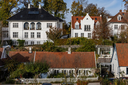 Fredensborg, Denmark,  Tile rooftops in the quaint little village of Fredensborg.