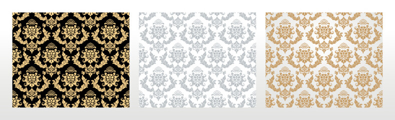 Wallpaper in the style of Baroque. Seamless vector background. Set of colored floral ornament. Graphic pattern for fabric, wallpaper, packaging. Ornate Damask flower ornament