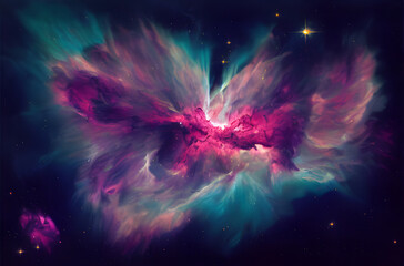 Obraz na płótnie Canvas A colorful nebula in space. Huge gas clouds and stars. 