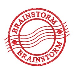 BRAINSTORM, text written on red postal stamp.