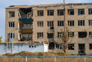 War in Ukraine. 2022 Russian invasion of Ukraine. An apartment building destroyed by shelling....