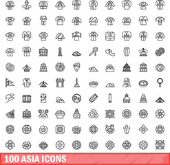 100 asia icons set. Outline illustration of 100 asia icons vector set isolated on white background