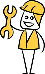 mechanic and wrench tool stick figure illustration