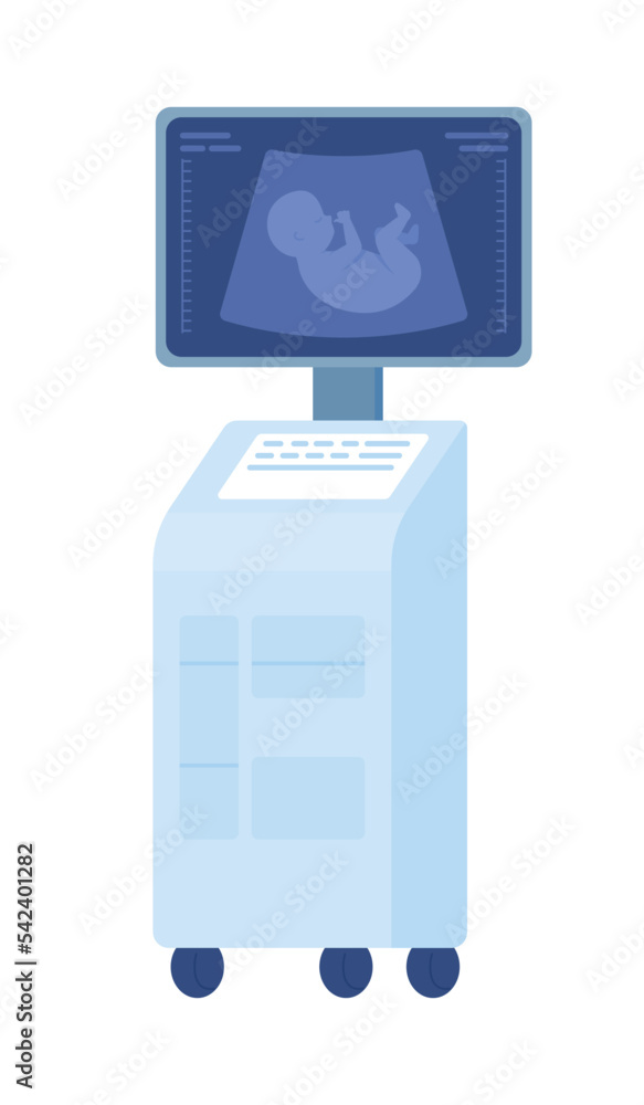 Poster ultrasound machine semi flat color vector object. fetal sonography. diagnostics. editable element. f