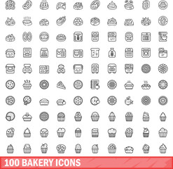 Fototapeta na wymiar 100 bakery icons set. Outline illustration of 100 bakery icons vector set isolated on white background