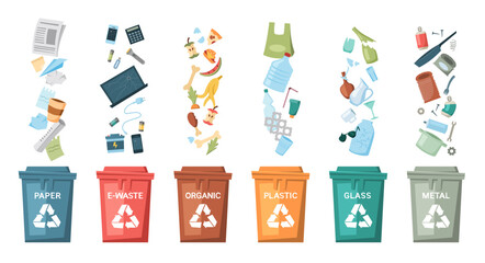 Six bins for separate waste collection