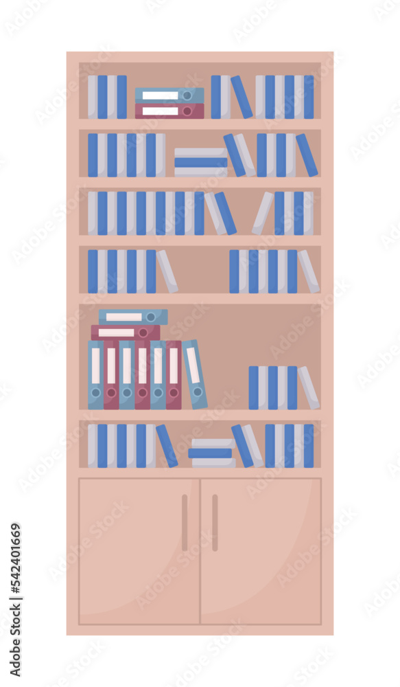 Poster office bookshelf semi flat color vector object. folders and books. editable element. full sized item