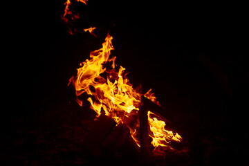 flames from a fire in the dark