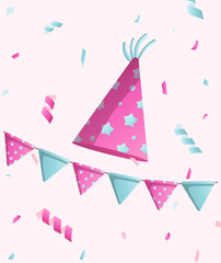 Bright pink party cap with confetti