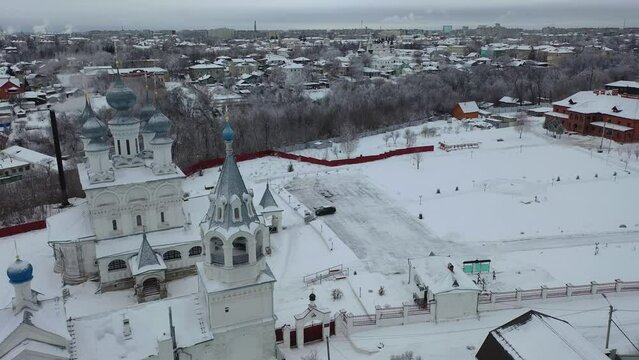 Aerial view of the Resurrection Monastery in the city of Murom. Russia
