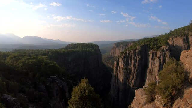Beautiful landscape on the Grand Canyon in Turkey. Green Tazy canyon. Sunrise in a great location. real nature. Green trees.