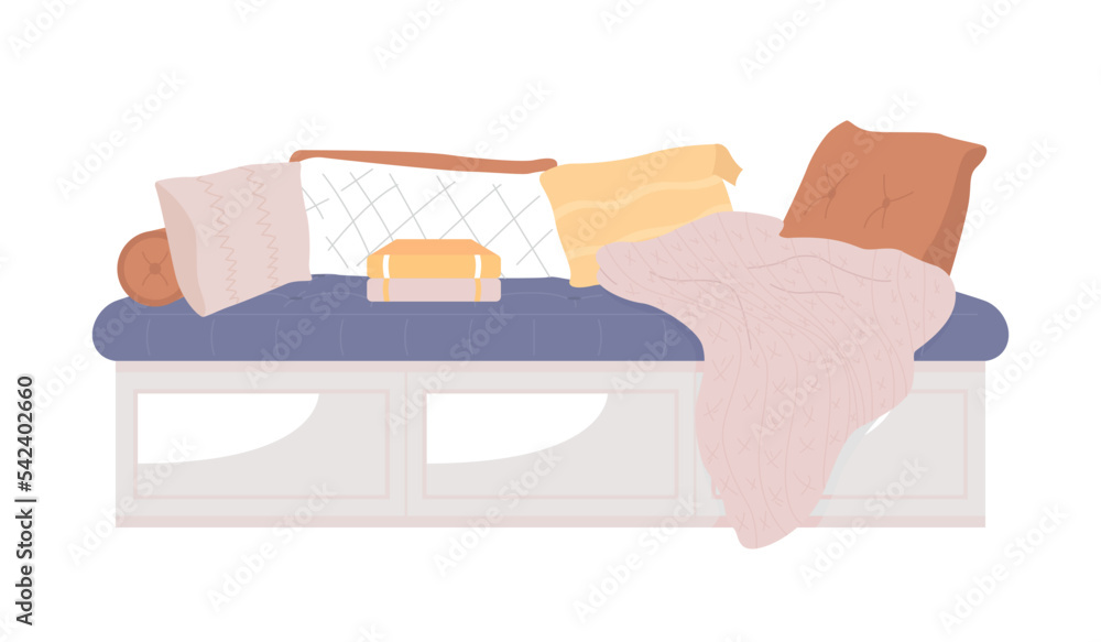 Poster comfortable daybed with storage space semi flat color vector object. editable element. full sized it