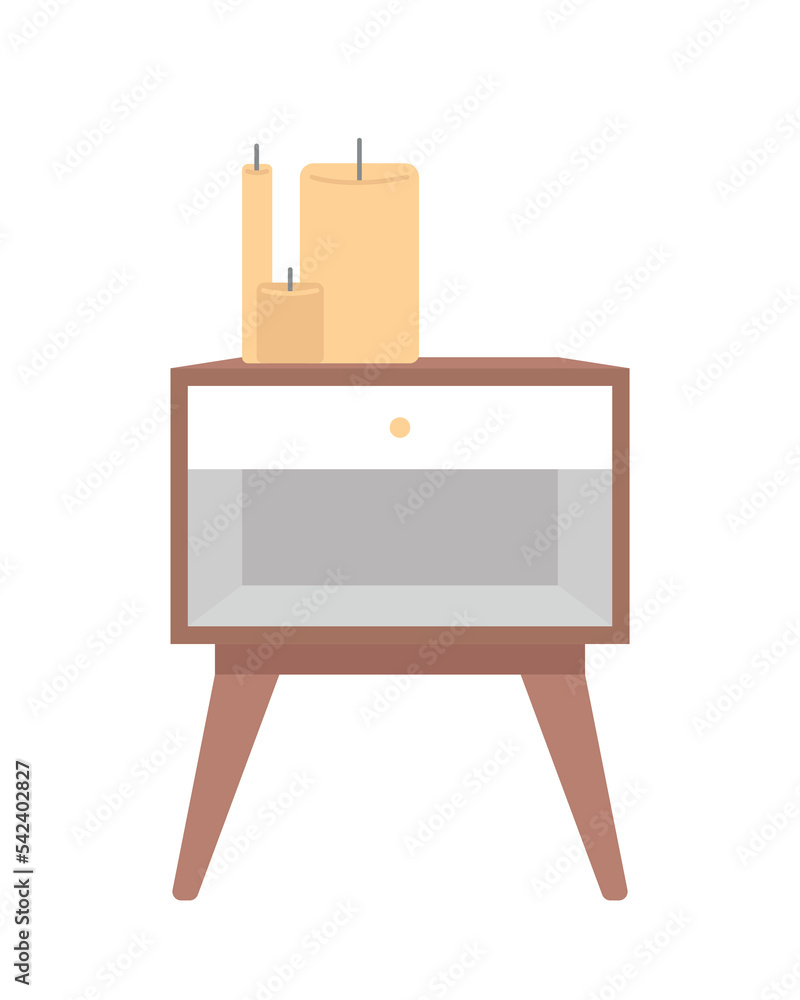 Poster bedroom nightstand with candles semi flat color vector object. editable element. full sized item on 