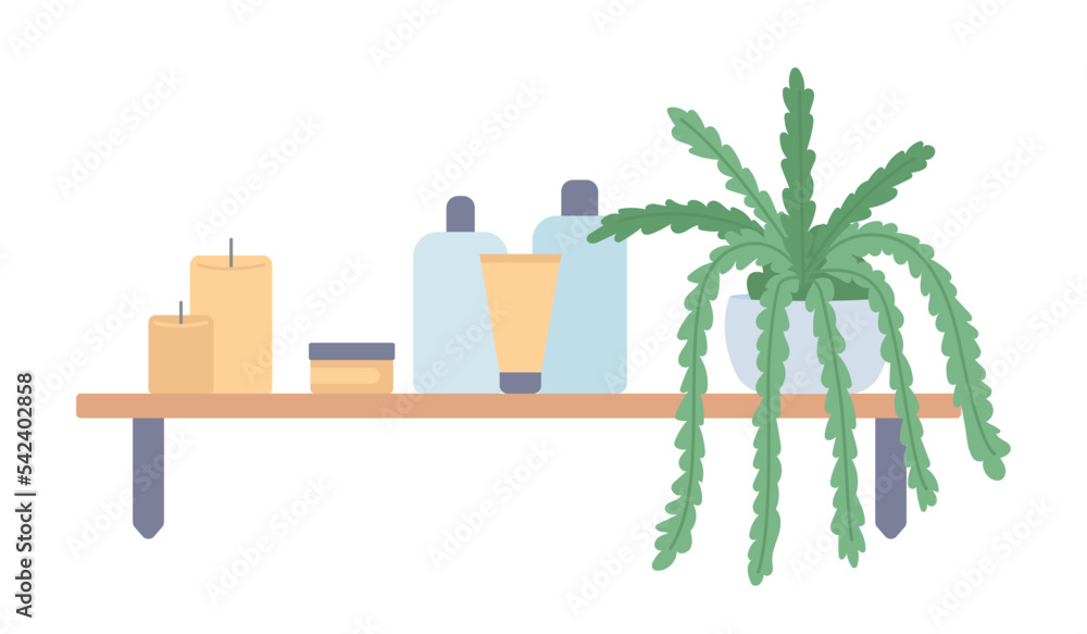 Poster bathroom suspended shelf semi flat color vector object. editable element. full sized item on white. 