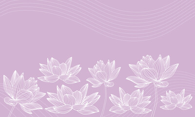 Pink background with white lotus flowers line wave Japanese design love wallpaper vector