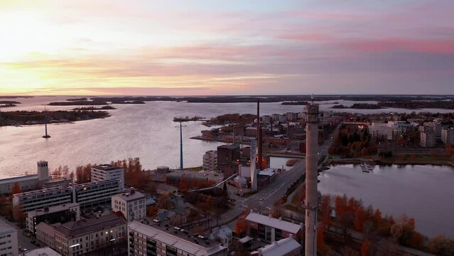 Panoramic view of Finnish Coastal City of Vaasa during sunset
