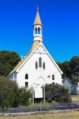 Fototapeta na wymiar St John's Lutheran church (built 1889) in Minyip, Victoria, Australia.Silo Art Trail