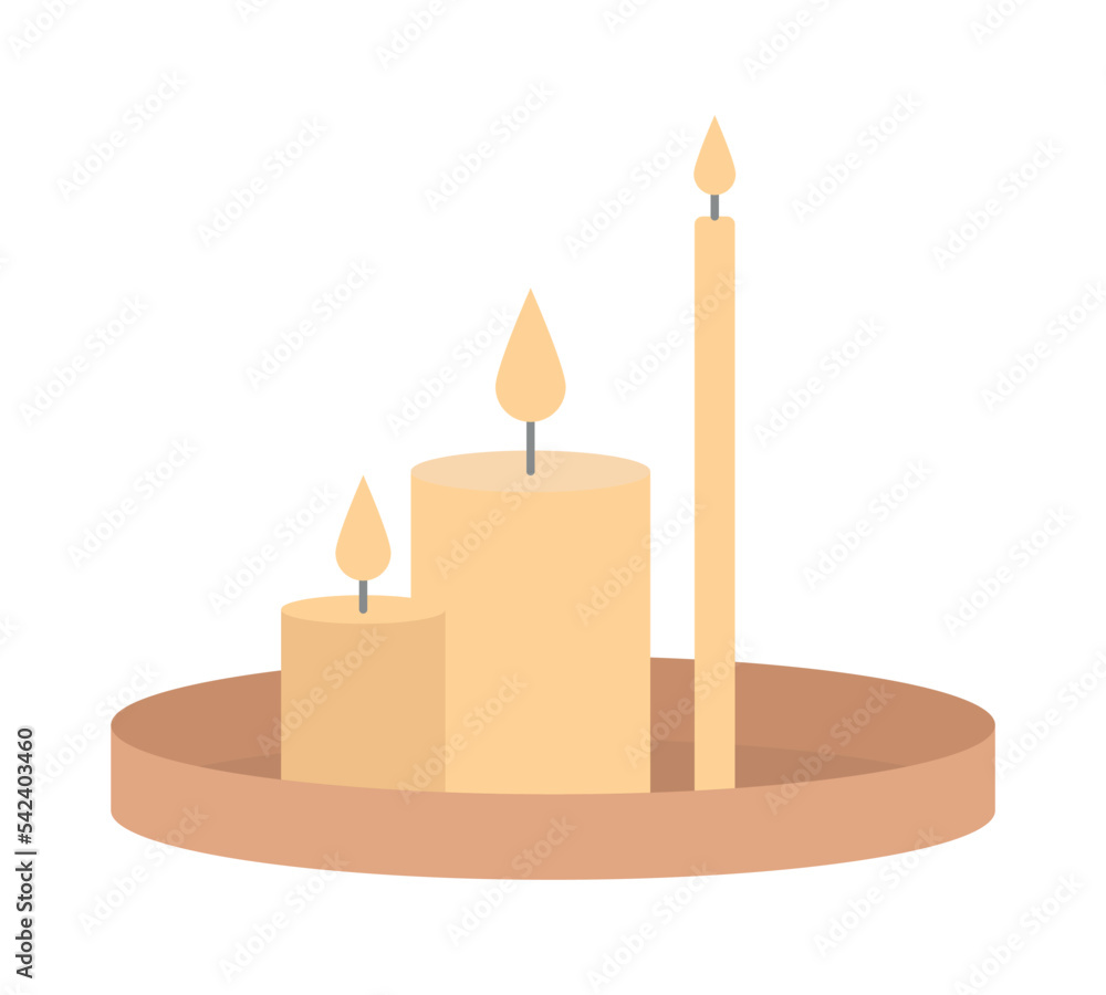 Poster candles and tray semi flat color vector object. editable element. full sized item on white. decorati