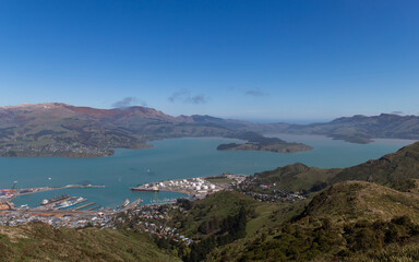 Scenic view of Lyttelton Harbour, Christchurch, New Zealand.