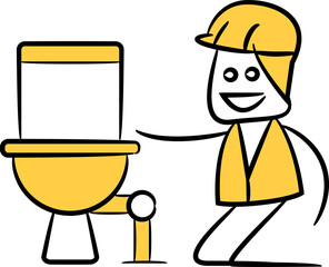 plumber fixing toilet bowl stick figure illustration