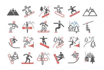 Naklejka premium Snowboard icons. Vector signs for web graphics.