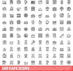 100 cafe icons set. Outline illustration of 100 cafe icons vector set isolated on white background