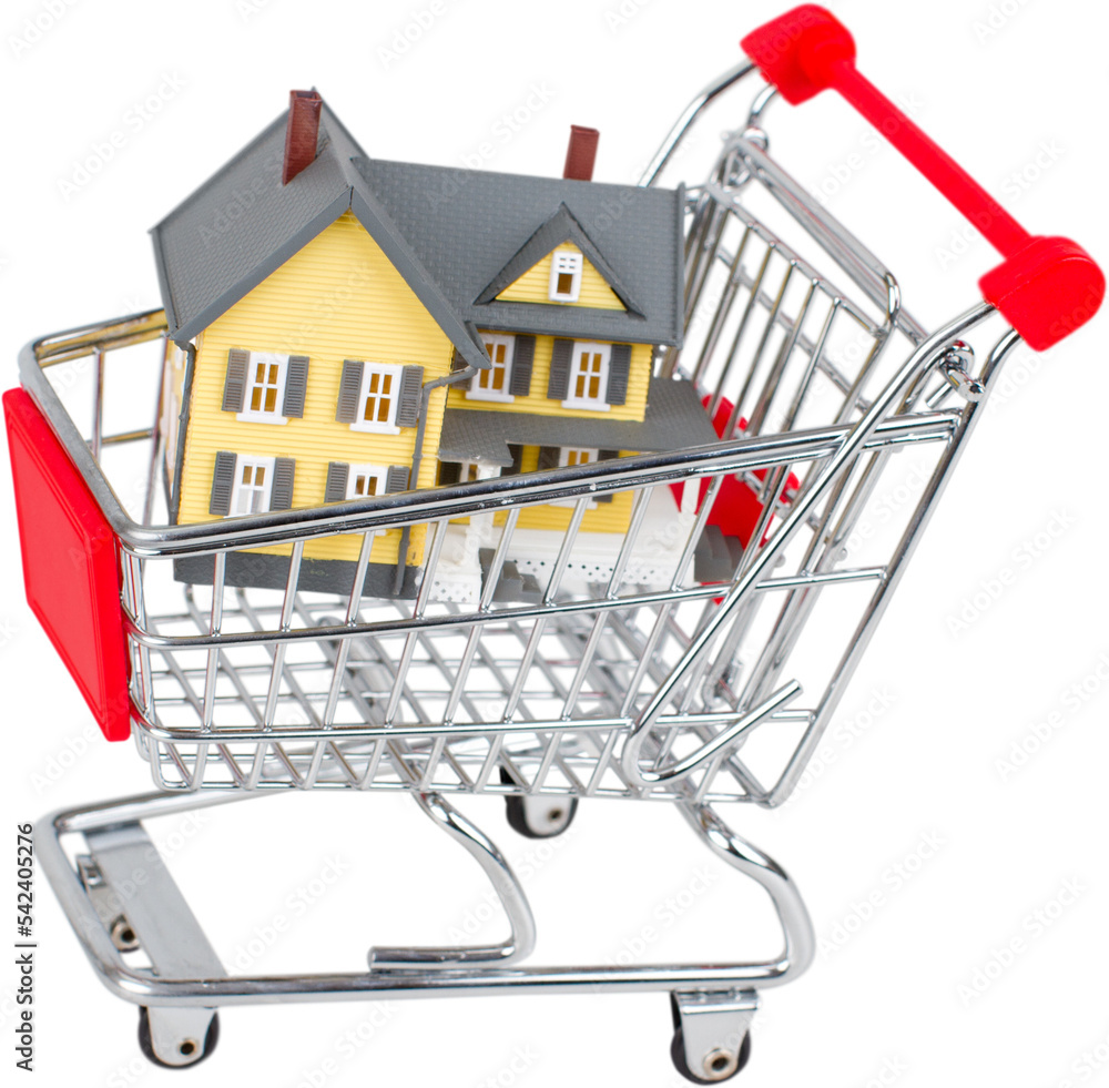 Sticker Shopping cart with a house in it - home buying concept