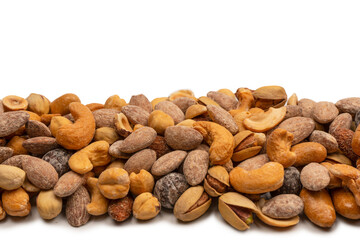 A group of almonds, pistachios, walnuts, macadamia, cashews.