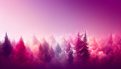 Lilac-violet forest. It is illuminated by white light. Beautiful landscape.